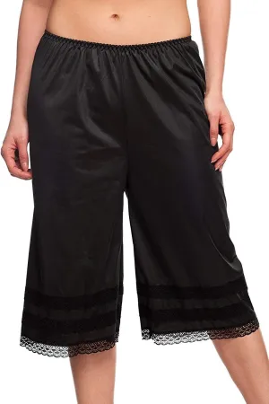 Patricia Lingerie Women's Soft Polyester Satin Half Slips Cullotte Short Pettipant with Elastic Waistband and Lace Trim