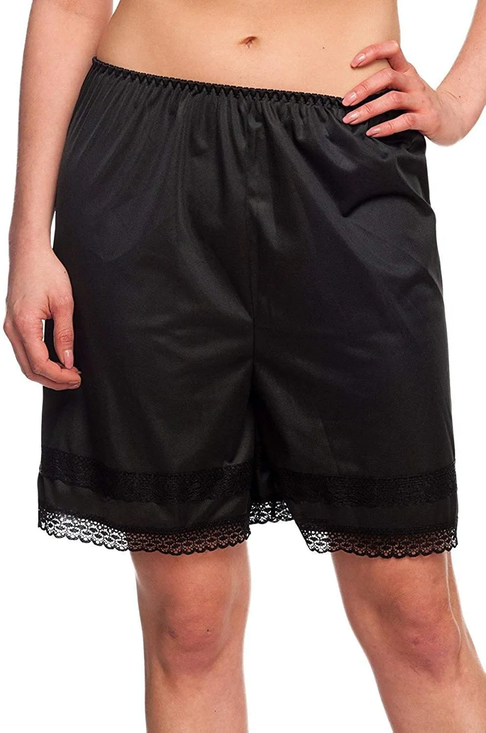 Patricia Lingerie Women's Soft Polyester Satin Half Slips Cullotte Short Pettipant with Elastic Waistband and Lace Trim