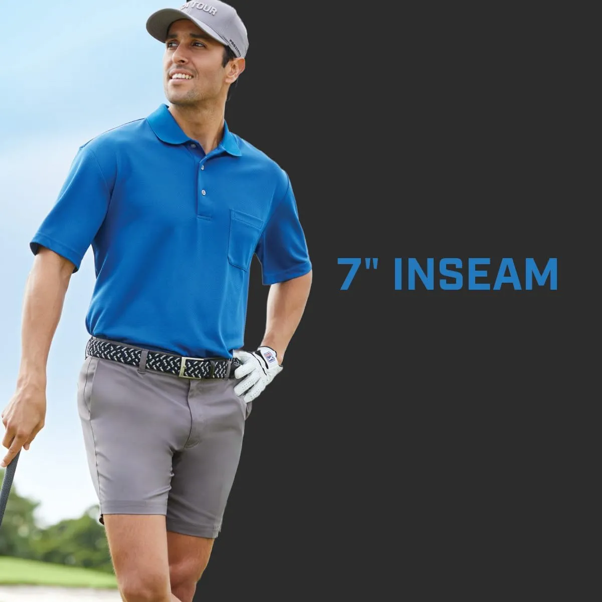 PGA TOUR Men's 7” Flat Front Performance Golf Shorts with Stretch Active Waistband, Moisture-Wicking, Sun Protection