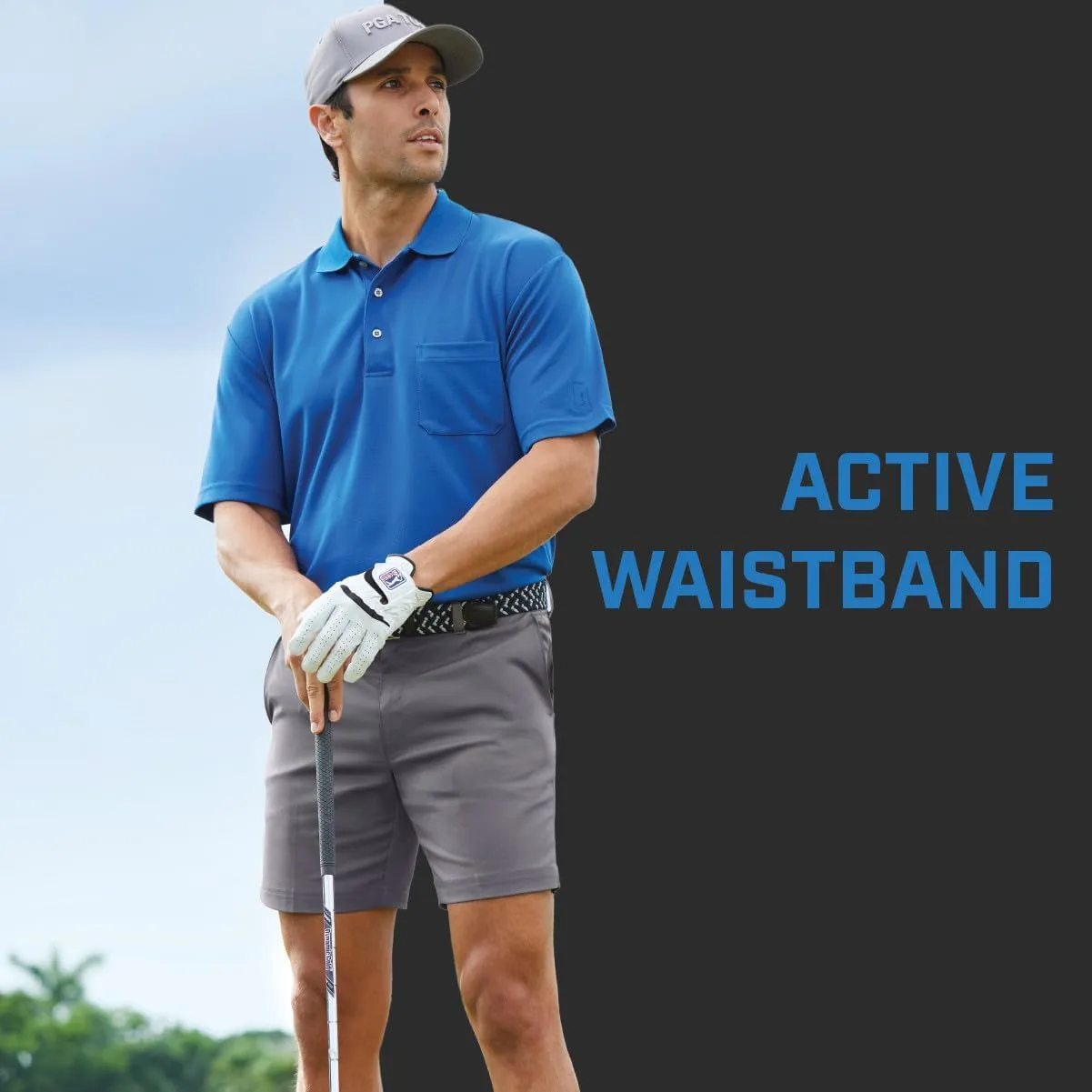 PGA TOUR Men's 7” Flat Front Performance Golf Shorts with Stretch Active Waistband, Moisture-Wicking, Sun Protection