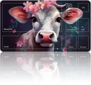 Playmat for MTG Magic Size 24x14 Inch Game Mats Tabletop Magic Play Mats,Premium Smooth Rubber Surface, Mousepad Compatible Qindaiwen for MTG RPG CCG Trading Card Game Play mats, Cow of Flower