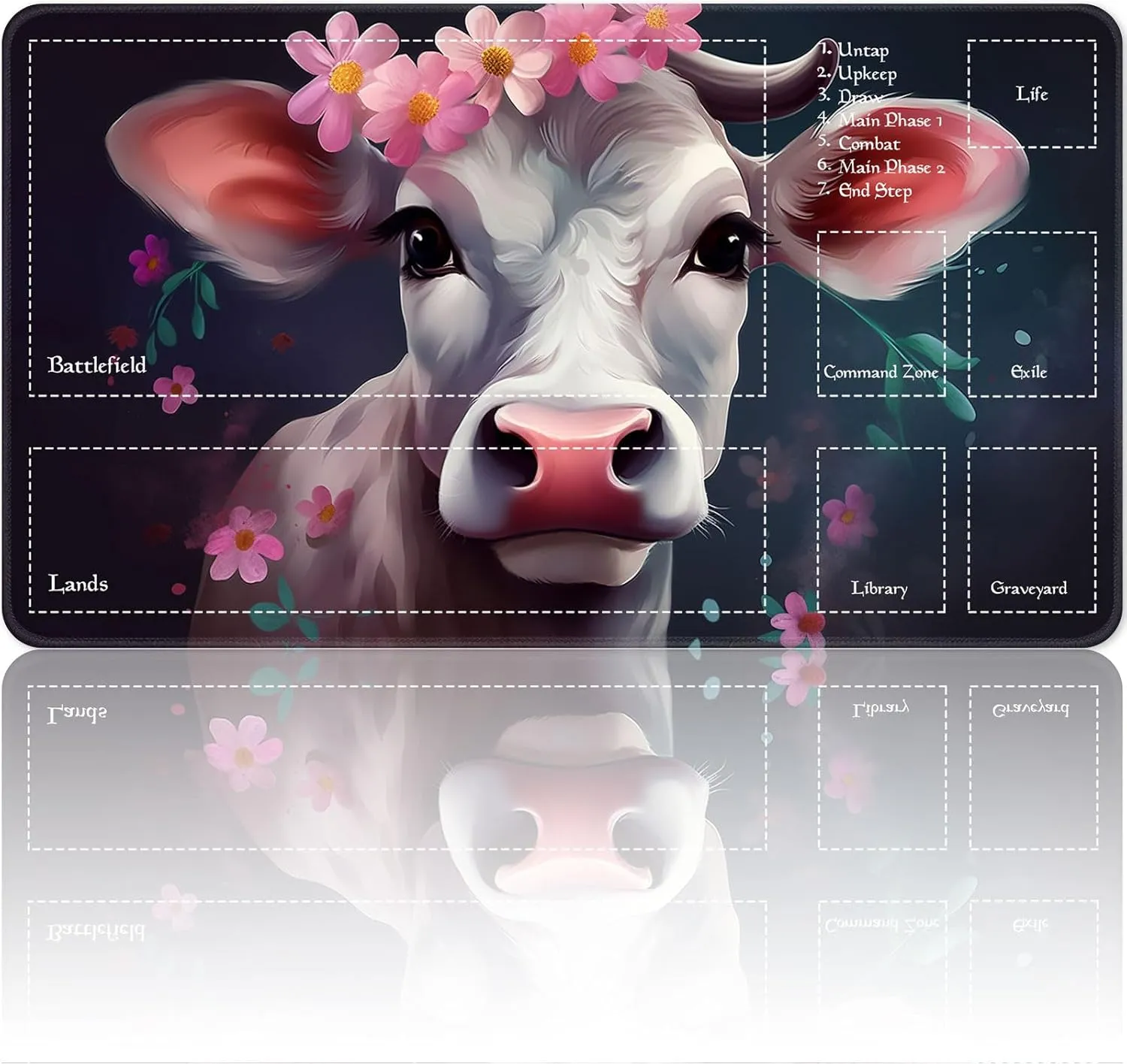 Playmat for MTG Magic Size 24x14 Inch Game Mats Tabletop Magic Play Mats,Premium Smooth Rubber Surface, Mousepad Compatible Qindaiwen for MTG RPG CCG Trading Card Game Play mats, Cow of Flower