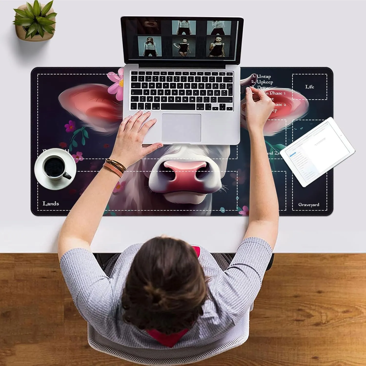 Playmat for MTG Magic Size 24x14 Inch Game Mats Tabletop Magic Play Mats,Premium Smooth Rubber Surface, Mousepad Compatible Qindaiwen for MTG RPG CCG Trading Card Game Play mats, Cow of Flower
