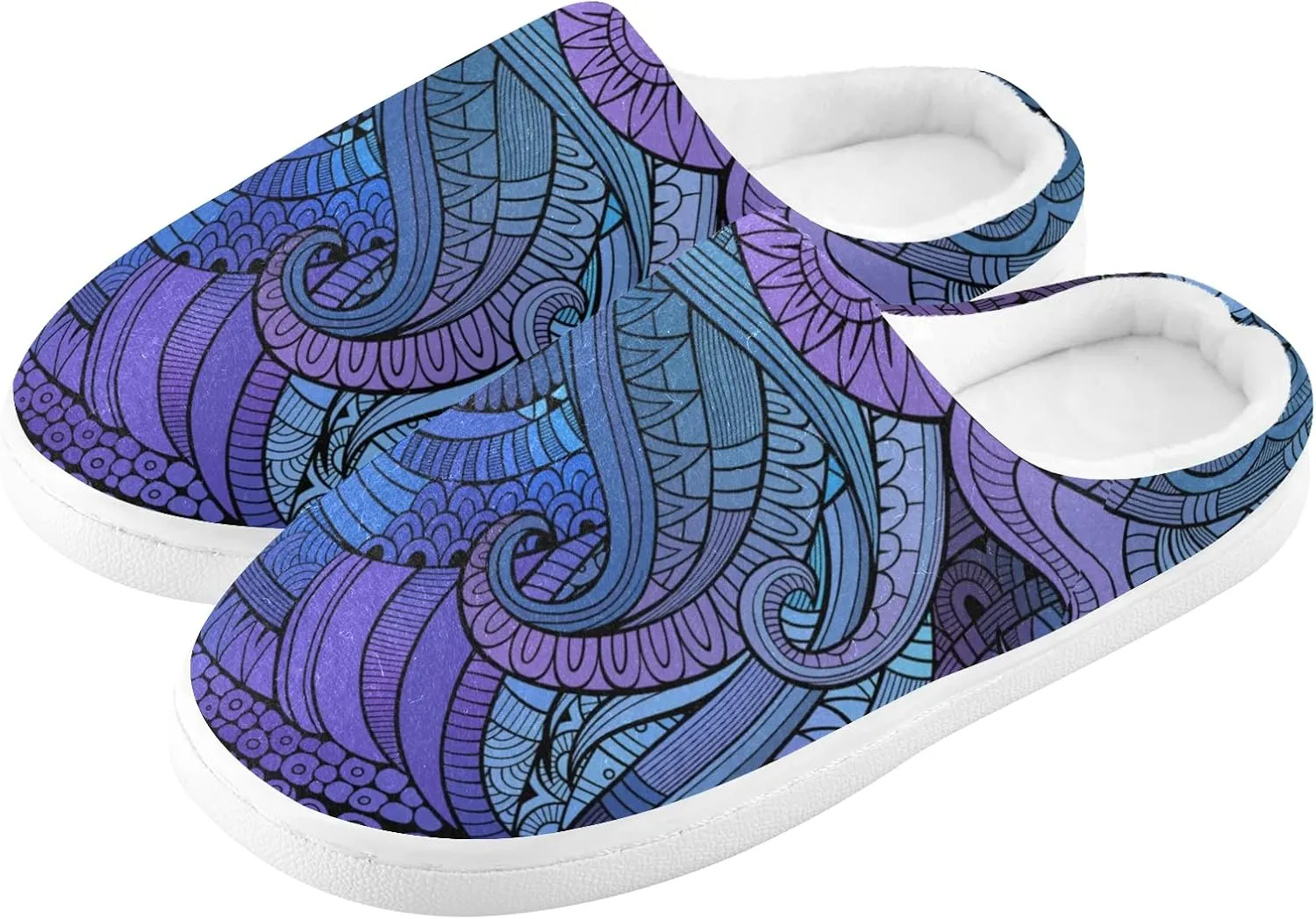 Poeticcity Unisex Memory Foam House Slippers Non-Skid Soft Warm Sole Coral Fleece Slip-on Closed Toe Hand Free Shoes for Bedroom Travel 6-17