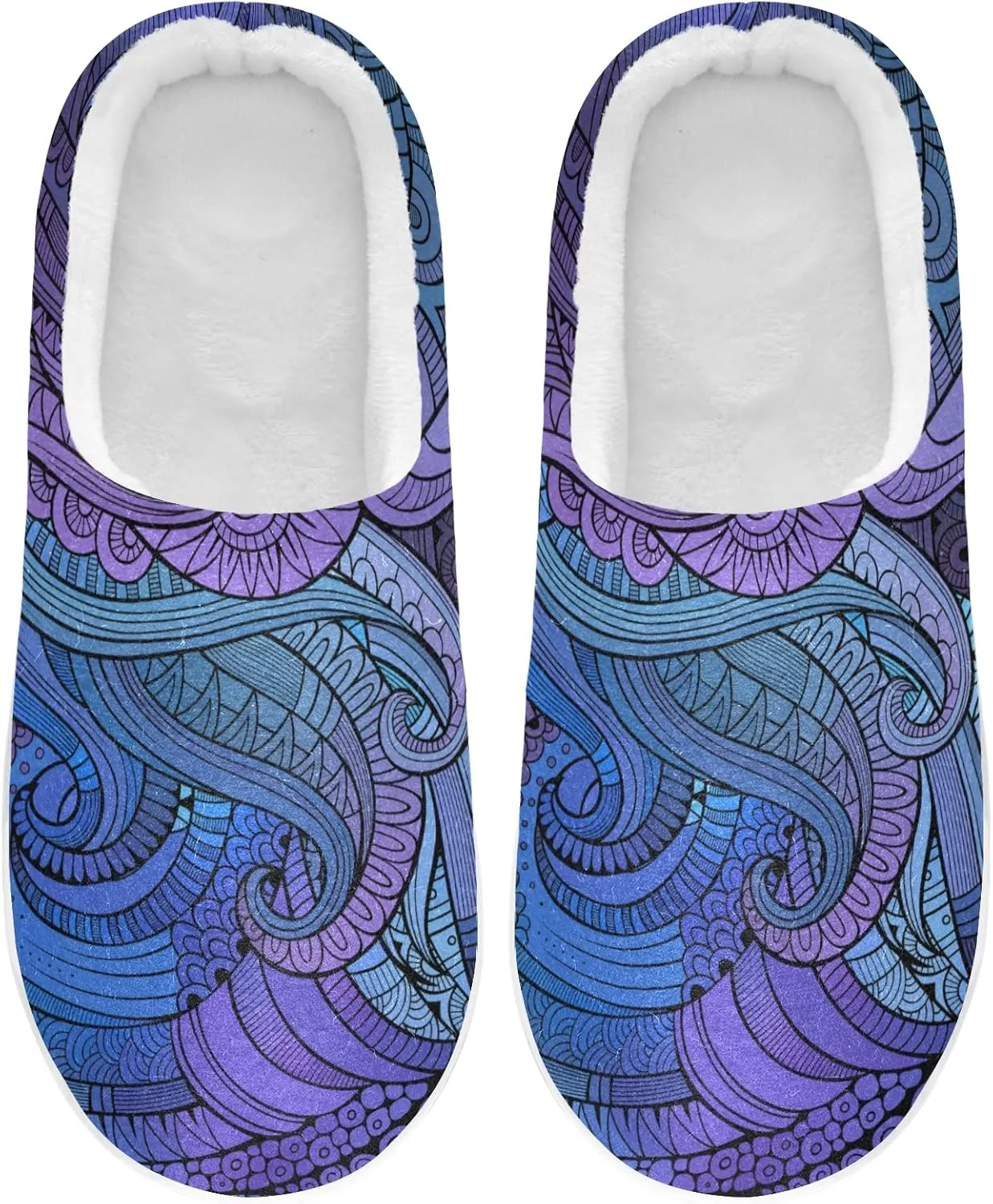 Poeticcity Unisex Memory Foam House Slippers Non-Skid Soft Warm Sole Coral Fleece Slip-on Closed Toe Hand Free Shoes for Bedroom Travel 6-17
