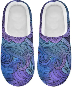 Poeticcity Unisex Memory Foam House Slippers Non-Skid Soft Warm Sole Coral Fleece Slip-on Closed Toe Hand Free Shoes for Bedroom Travel 6-17
