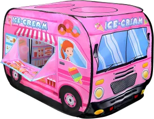 Pop Up Play Tent for Kids - Foldable Indoor & Outdoor Playhouse Vehicle Toys for Toddlers, Boys and Girls - 2 Openings, Flat-Folding for Compact Storage(Ice Cream Car,Pink)