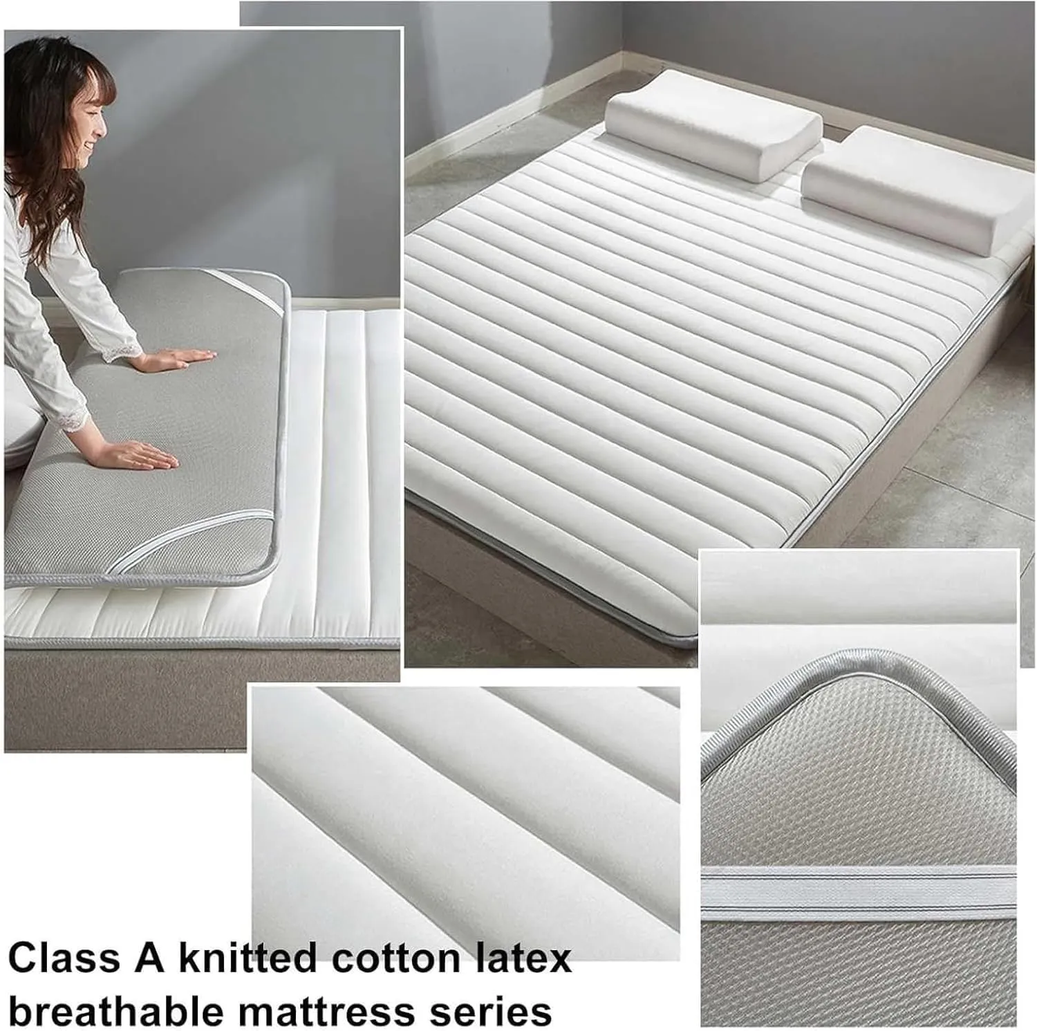 Portable Foldable Natural Latex Futon Mattress, Japanese Floor Futon Mattress, Comfortable Sleeping, for Sofa Lounger Couch Guest Dormitory(Gray,150x200cm)