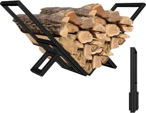 Portable Metal Fireplace Log Holder - 24.6" Firewood Rack for Fireplace/Firepit