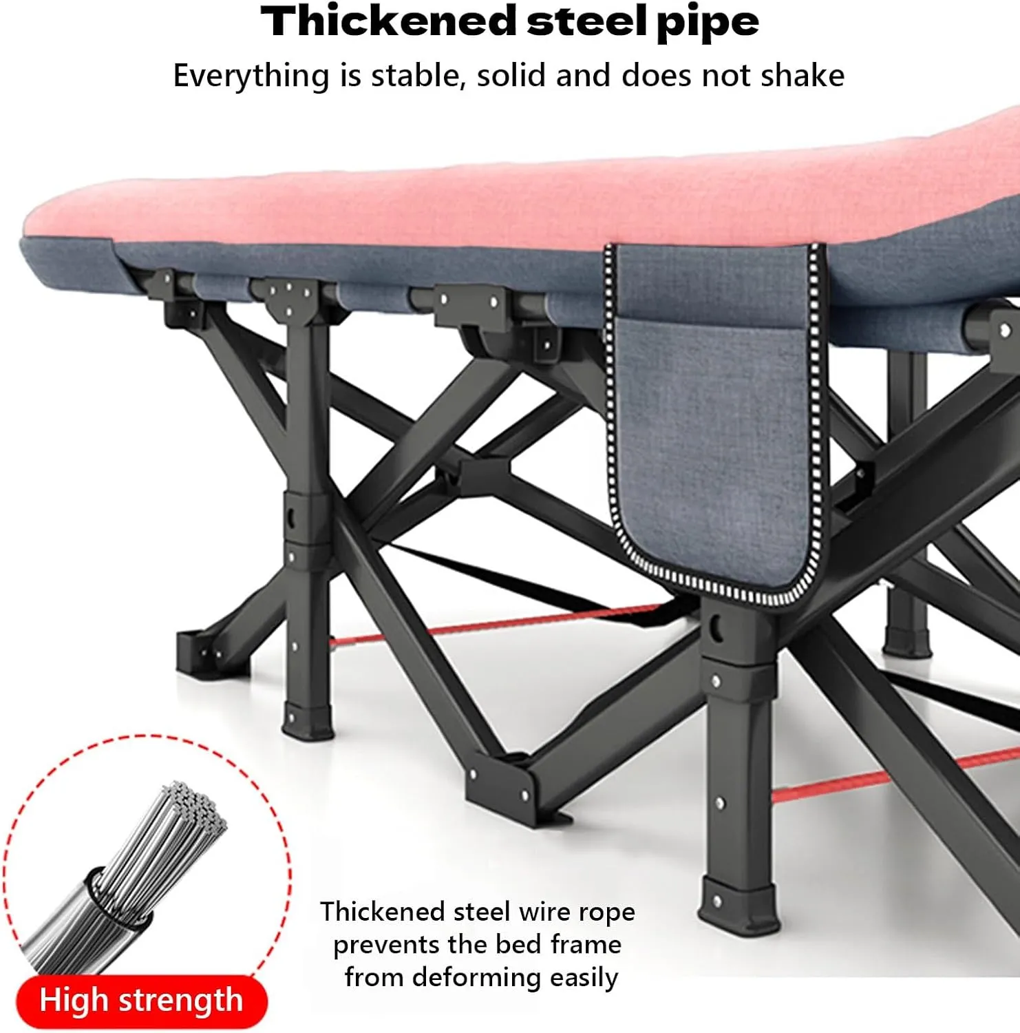 Portable Sleeping Bed Folding Camping Cot with Headrest Reclining Lounge Chairs for Traveling Office Use Outdoor, Supports 160kg(Pink,180x66x39cm)