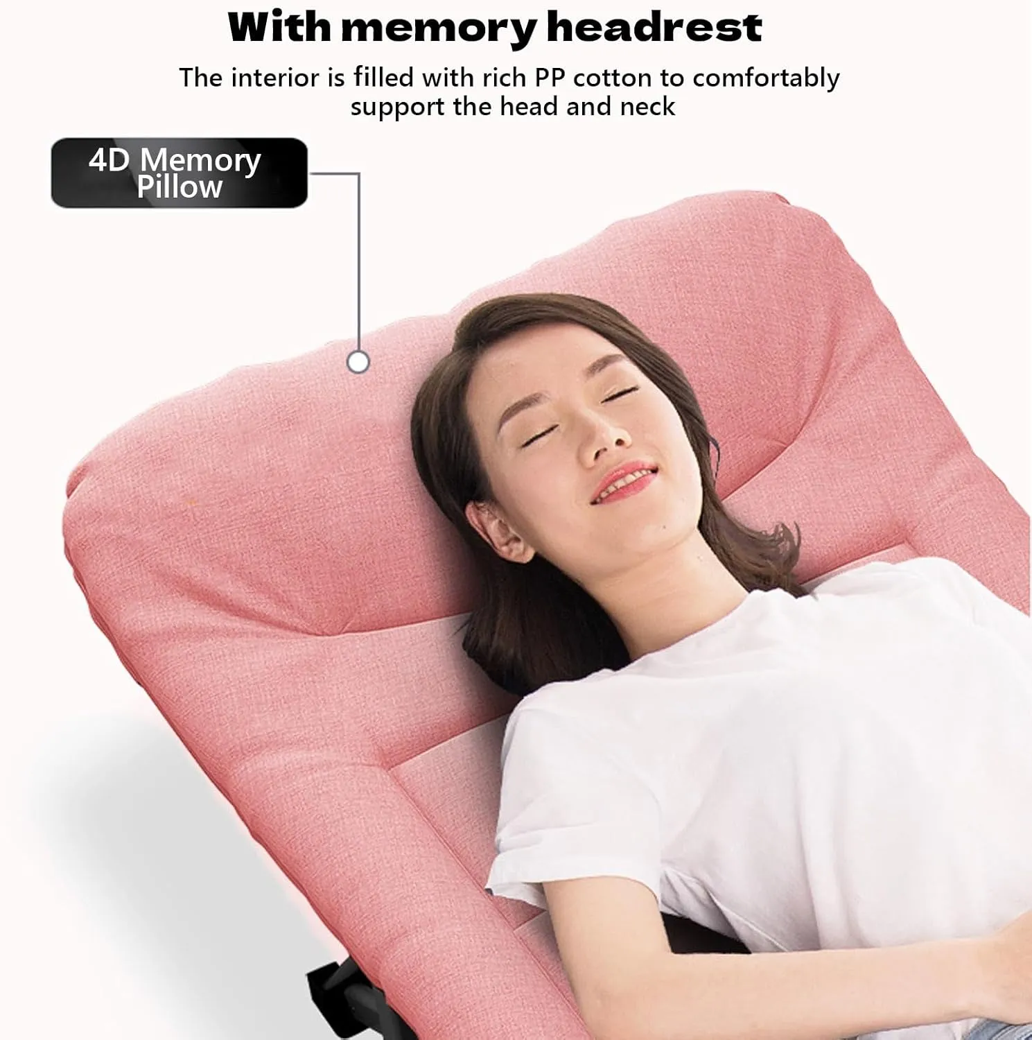 Portable Sleeping Bed Folding Camping Cot with Headrest Reclining Lounge Chairs for Traveling Office Use Outdoor, Supports 160kg(Pink,180x66x39cm)