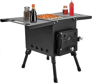 Portable Wood Burning Tent Stove Steel Camping Pallet Cooker Tent Heater Freestanding Outdoor Stainless Steel Chimney for Tent, Shelter (Color : Black, Size : Smallsize)