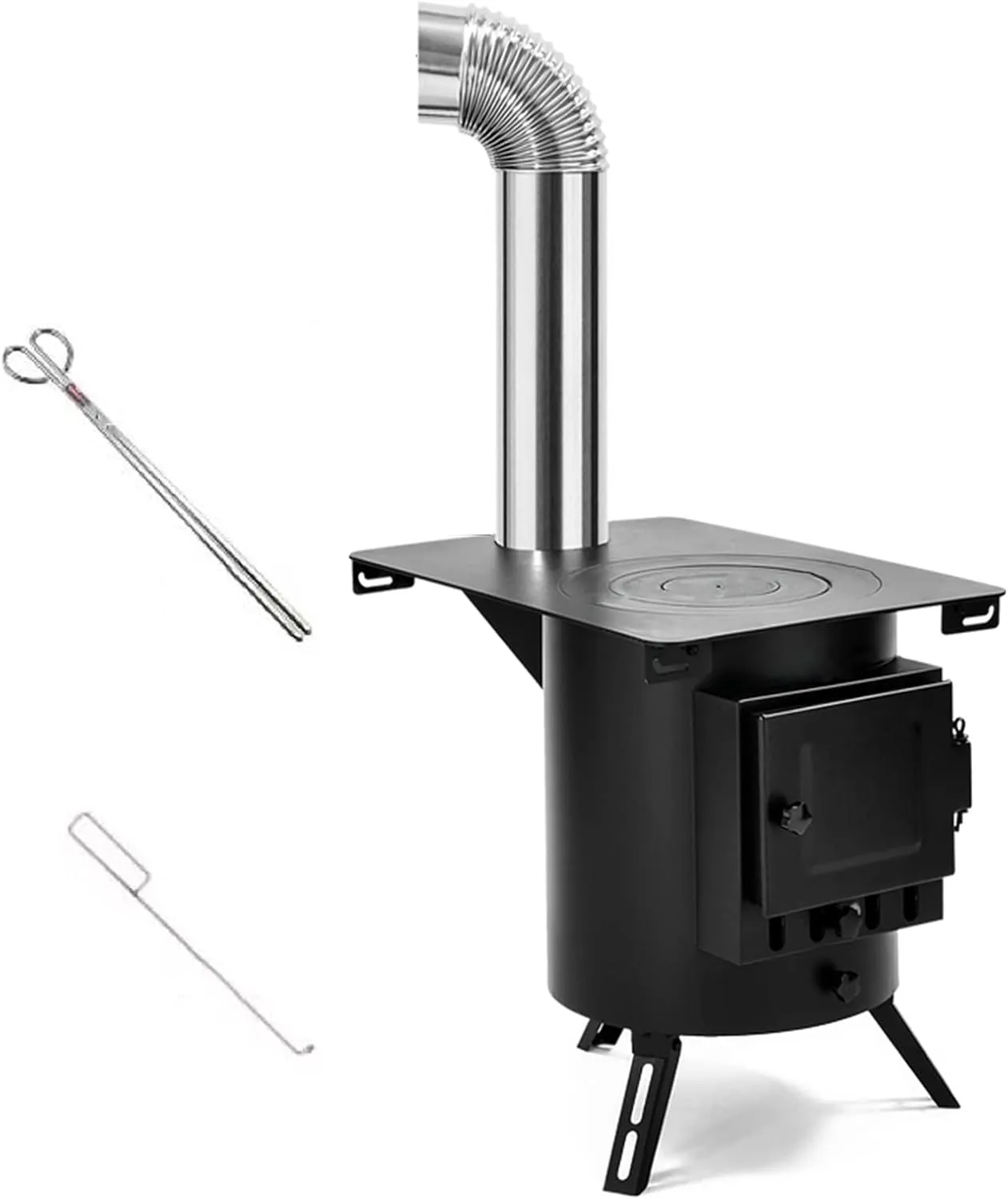 Portable Wood Stove Round, Outdoor Wood Burning Camping Stove Black, Tent Stove Chimney kit Heater, for Cooking Picnic BBQ, Large Area Heating (Color : A)