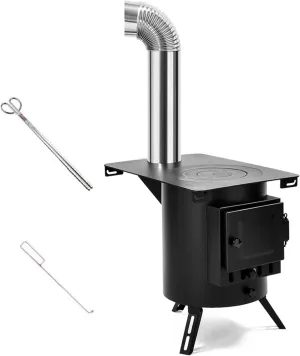 Portable Wood Stove Round, Outdoor Wood Burning Camping Stove Black, Tent Stove Chimney kit Heater, for Cooking Picnic BBQ, Large Area Heating (Color : A)