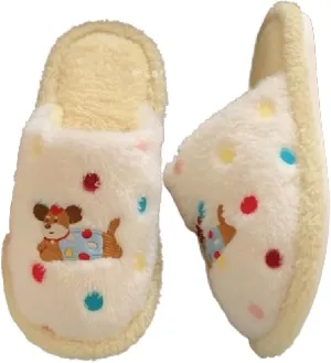 Premium Comfort Colorful Dot Cute Dog Thermal Non Slip Women's Fuzzy House Slippers Indoor Soft Warm Kawaii Home Shoes