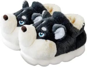 Premium Comfort Thermal Cute Siberian Husky Dog Non Slip Men's Fuzzy House Slippers Inddor Soft Warm Furry Shoes