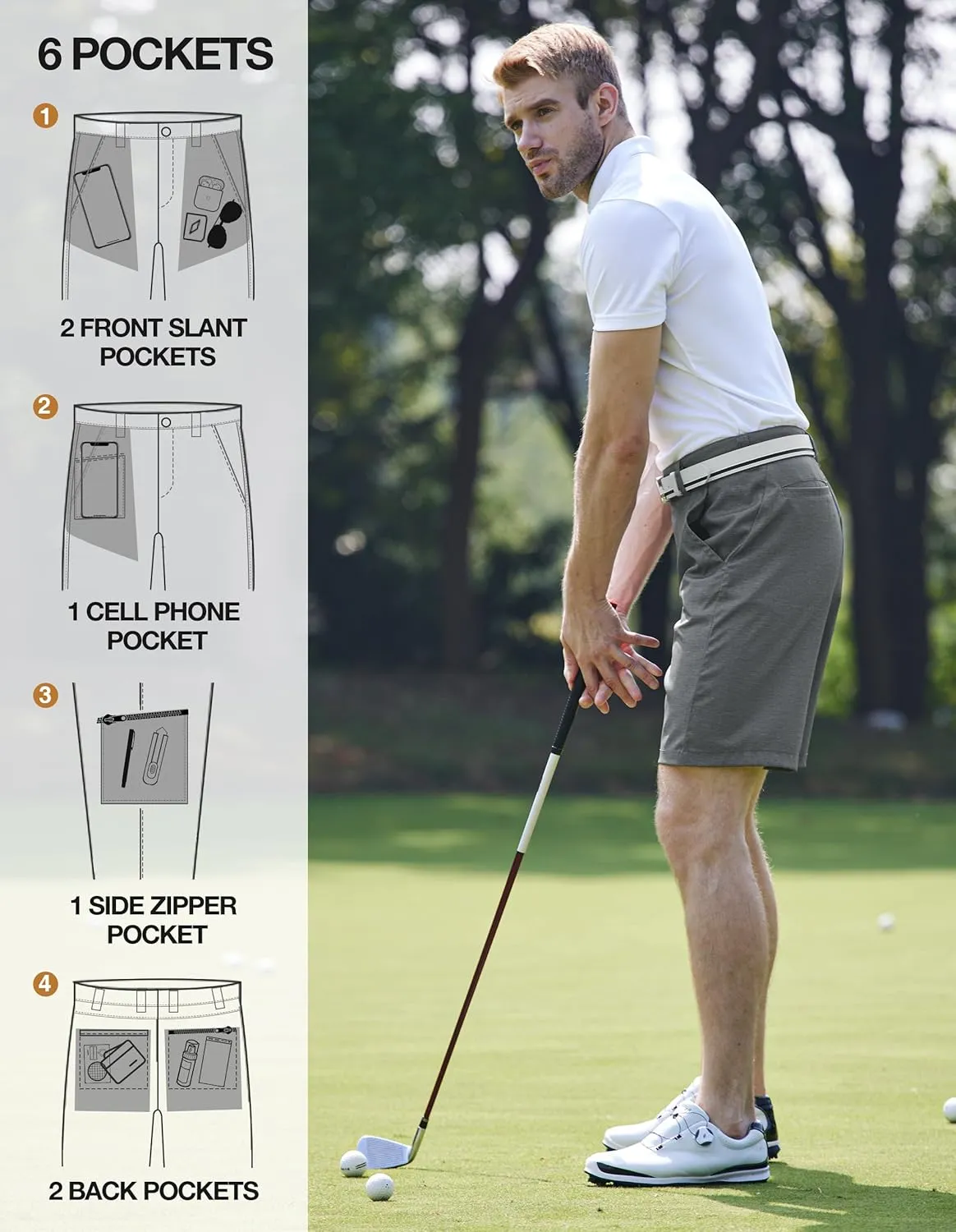 PULI Men's Golf Hybrid Dress Shorts Casual Summer Stretch Flat Front Lightweight Hiking Shorts Quick Dry with Pockets
