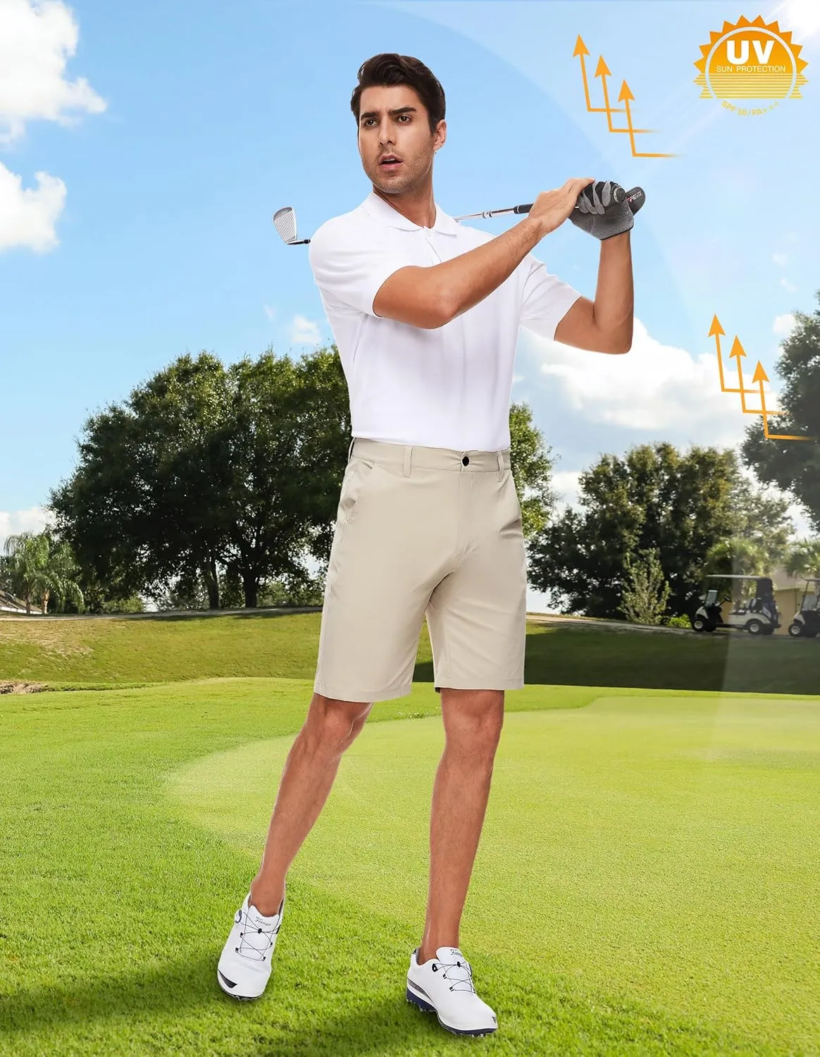 PULI Men's Golf Shorts Stretch Casual Dress 10 Inch Inseam Lightweight Quick Dry Waterproof Hiking Shorts with Pockets
