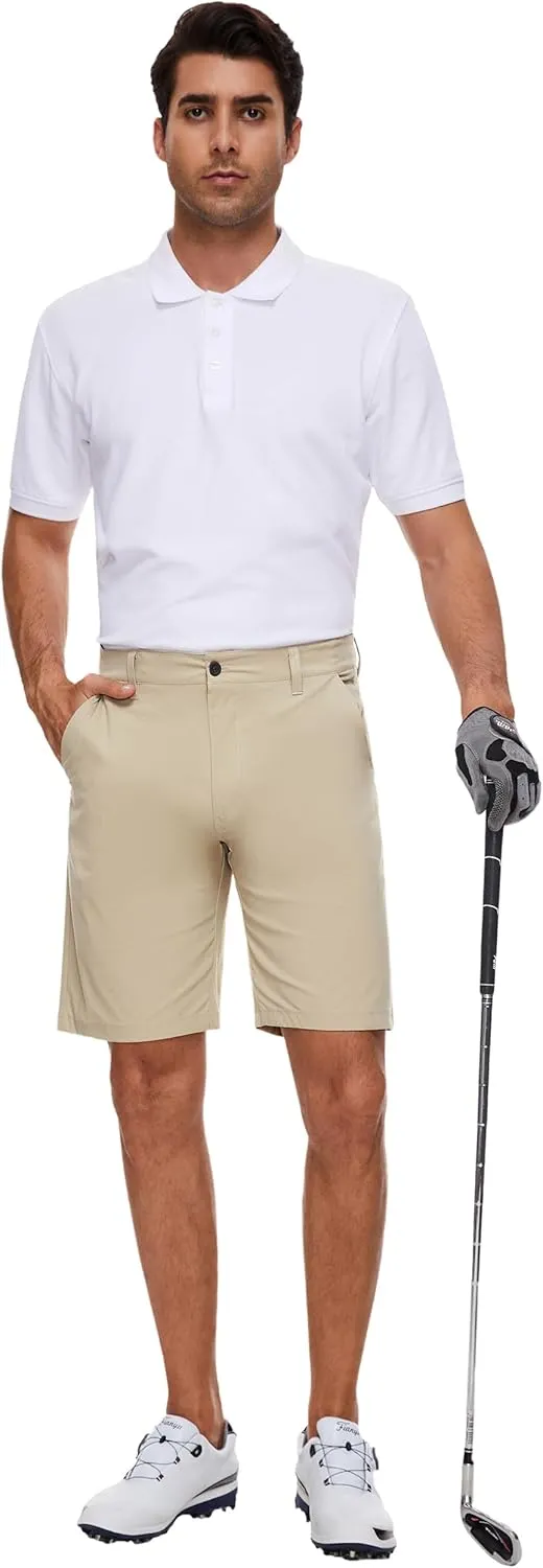 PULI Men's Golf Shorts Stretch Casual Dress 10 Inch Inseam Lightweight Quick Dry Waterproof Hiking Shorts with Pockets