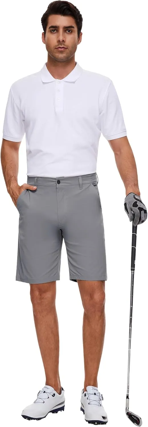 PULI Men's Golf Shorts Stretch Casual Dress 10 Inch Inseam Lightweight Quick Dry Waterproof Hiking Shorts with Pockets