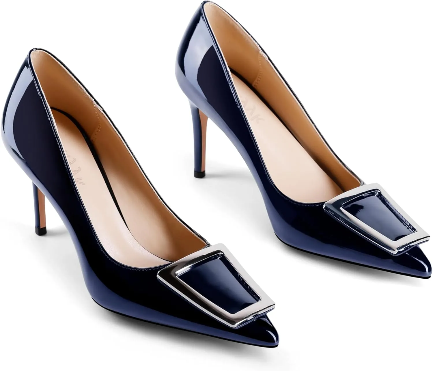 Pumps for Women Pointed Toe High Heels Trapezoid Metal Buckle Pumps Dress Party Shoes