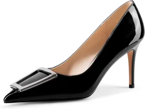 Pumps for Women Pointed Toe High Heels Trapezoid Metal Buckle Pumps Dress Party Shoes