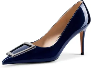 Pumps for Women Pointed Toe High Heels Trapezoid Metal Buckle Pumps Dress Party Shoes
