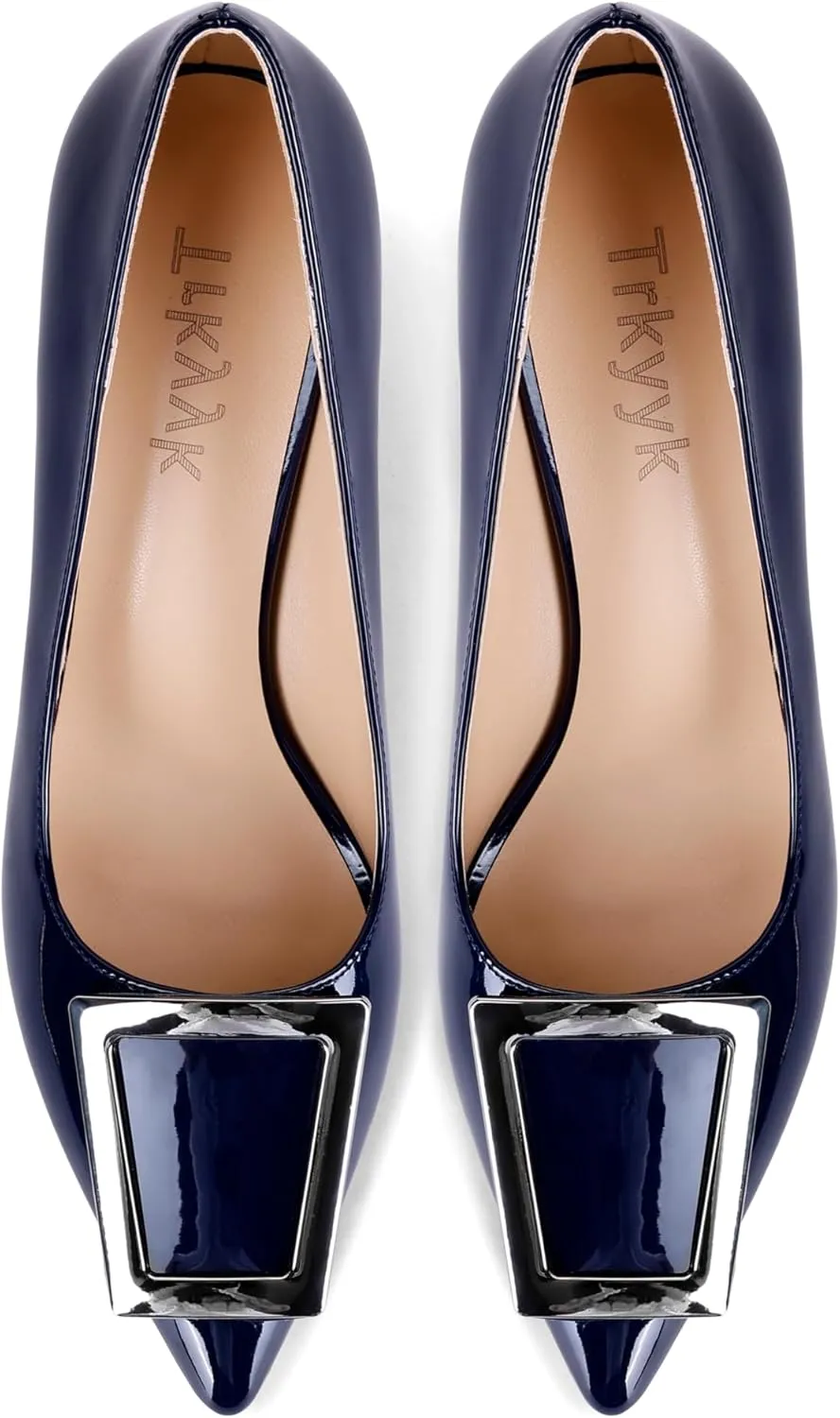 Pumps for Women Pointed Toe High Heels Trapezoid Metal Buckle Pumps Dress Party Shoes