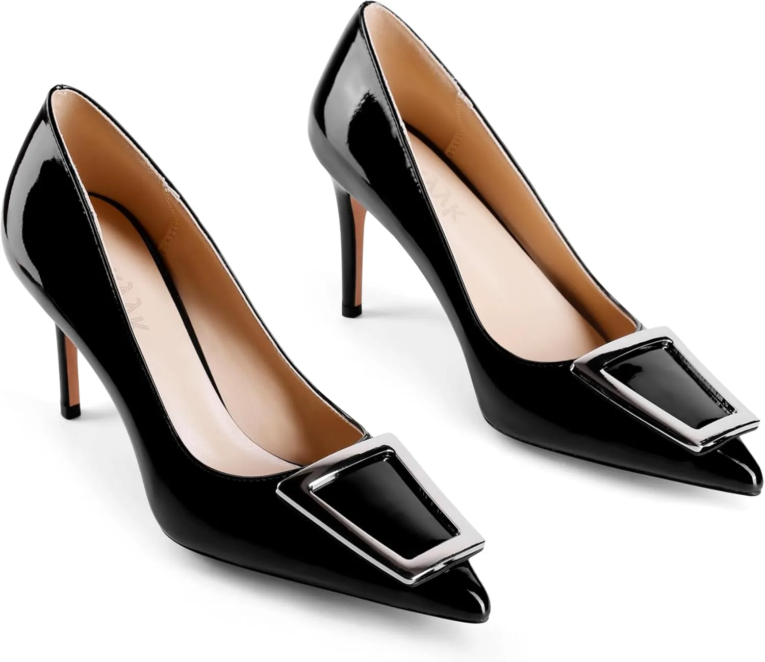 Pumps for Women Pointed Toe High Heels Trapezoid Metal Buckle Pumps Dress Party Shoes