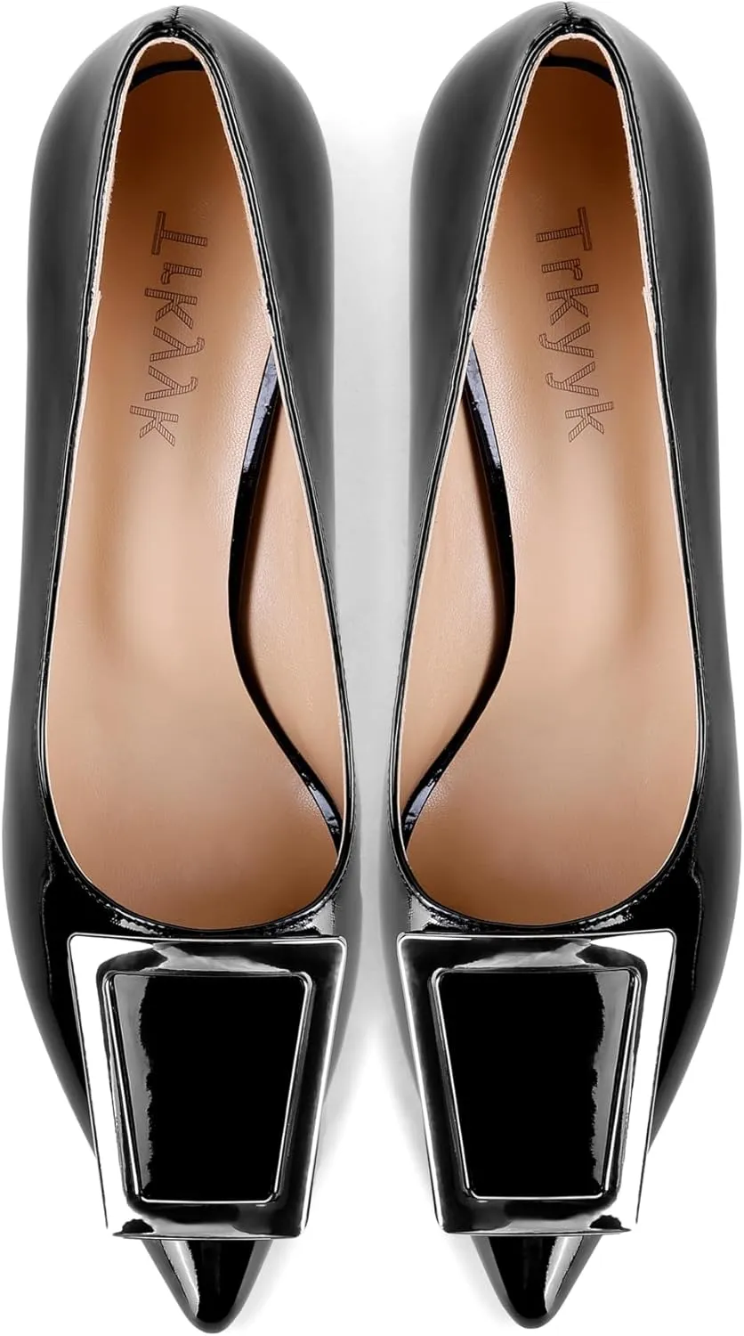 Pumps for Women Pointed Toe High Heels Trapezoid Metal Buckle Pumps Dress Party Shoes