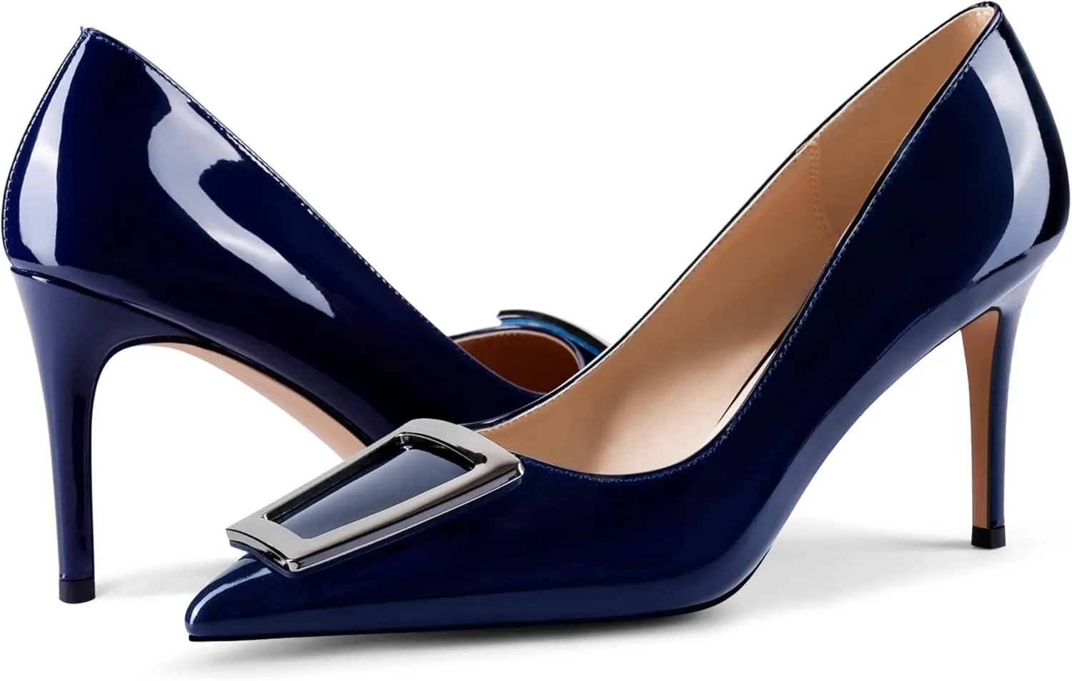 Pumps for Women Pointed Toe High Heels Trapezoid Metal Buckle Pumps Dress Party Shoes