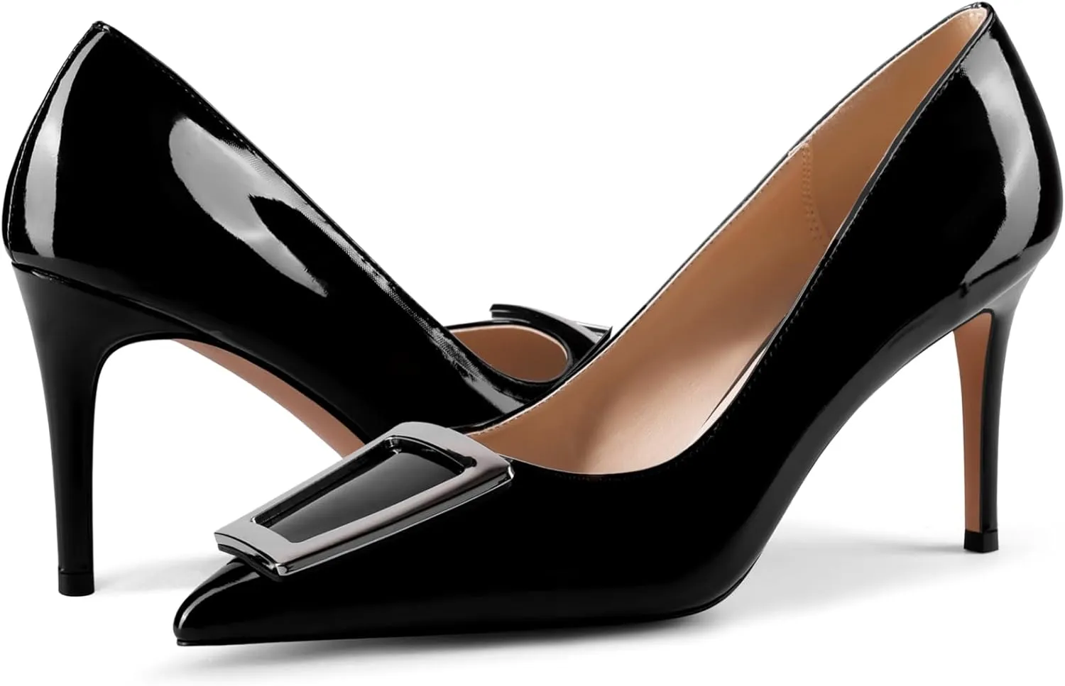 Pumps for Women Pointed Toe High Heels Trapezoid Metal Buckle Pumps Dress Party Shoes