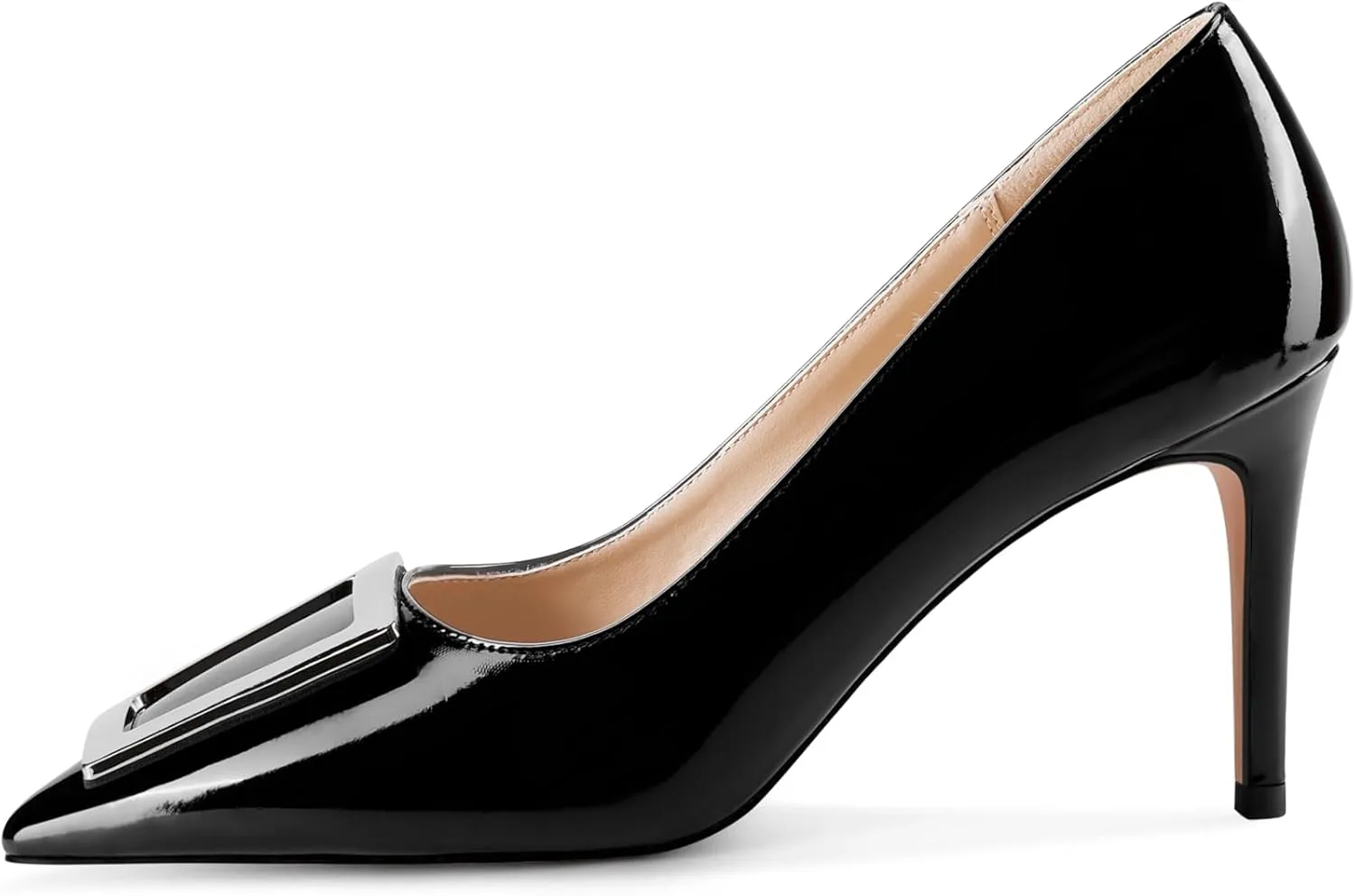 Pumps for Women Pointed Toe High Heels Trapezoid Metal Buckle Pumps Dress Party Shoes