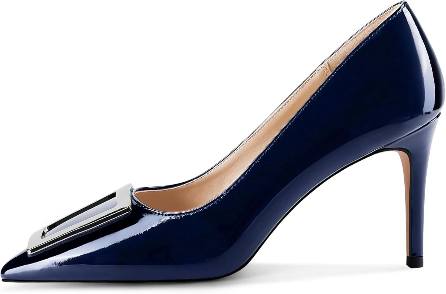 Pumps for Women Pointed Toe High Heels Trapezoid Metal Buckle Pumps Dress Party Shoes