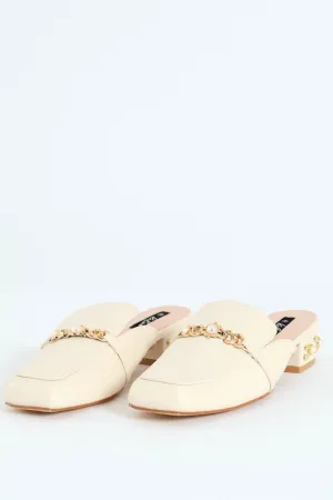 Push In Loafer With Heel Embellishments - Cream