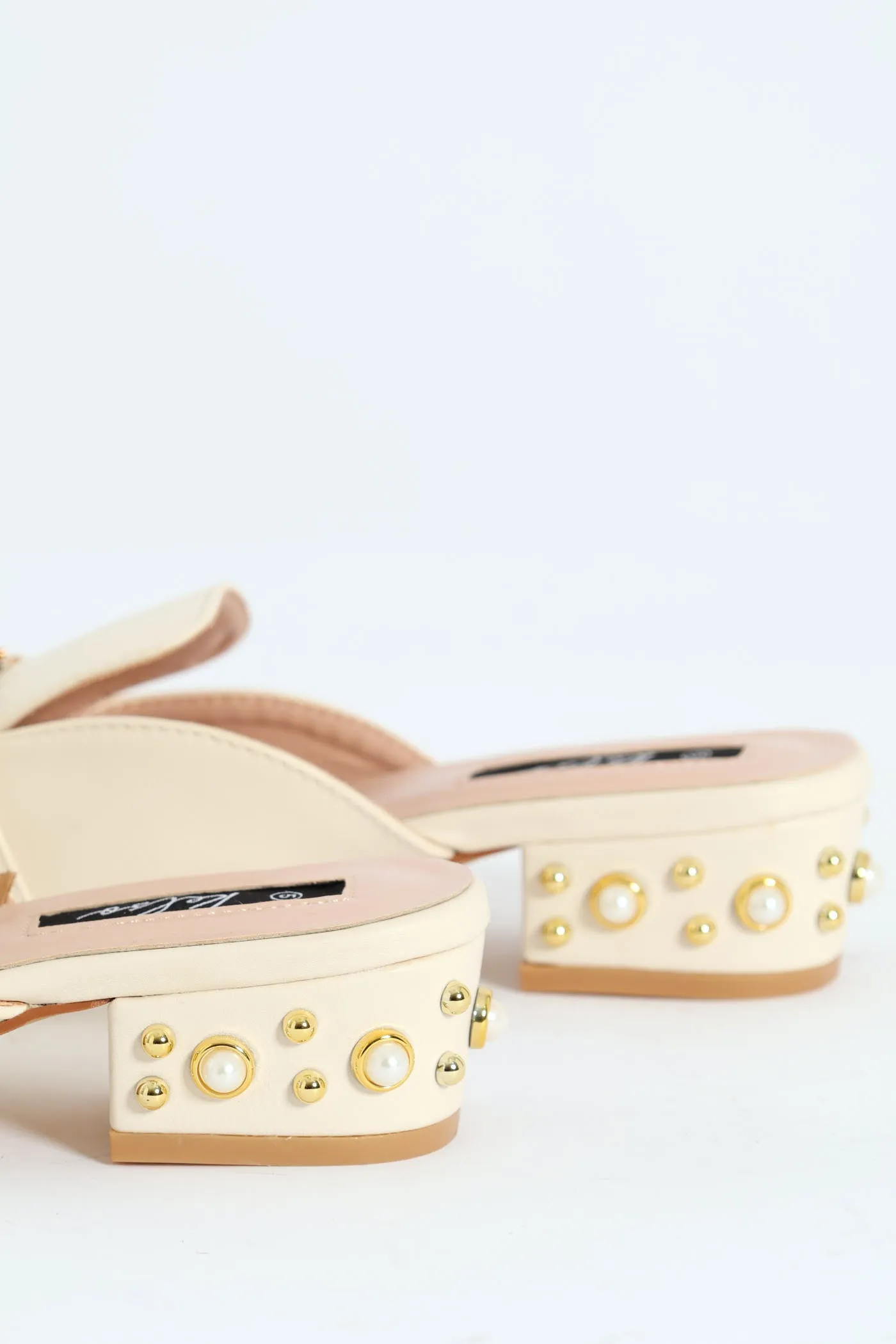 Push In Loafer With Heel Embellishments - Cream