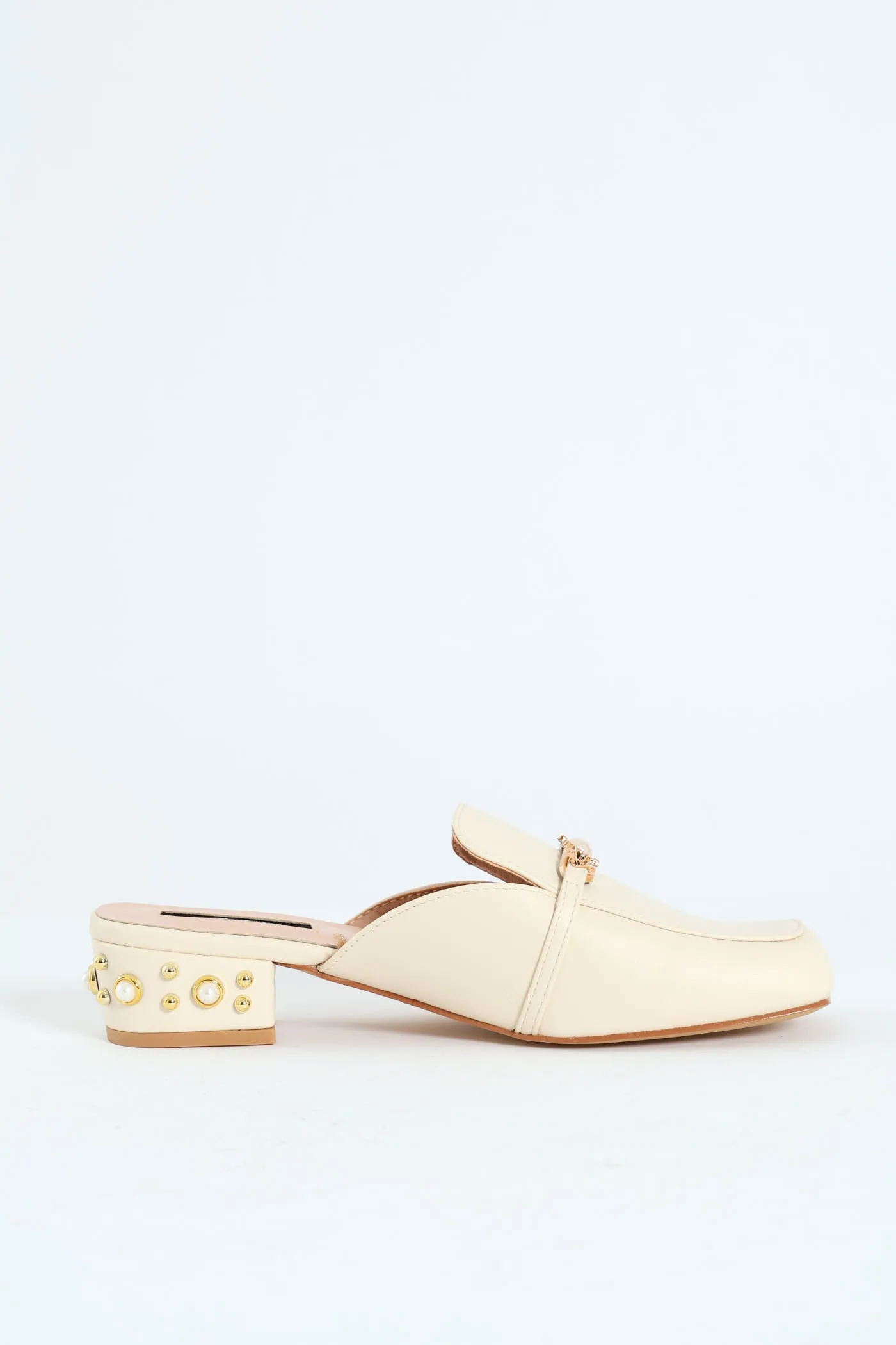 Push In Loafer With Heel Embellishments - Cream