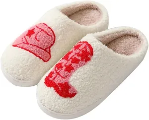 QSKPC Women's Men's Heart Heart Slippers Strawberry Cherry Mushroom Slippers Evil Eye Slippers Cartoon Animal Cat Slippers Memory Foam Cozy Plush Slippers Couple Indoor Household Slippers