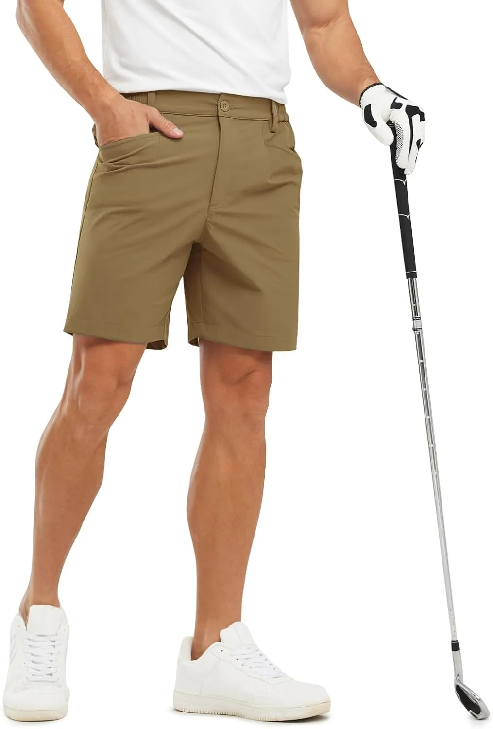 Rdruko Men's Stretch Golf Shorts 7 Inch Inseam Dress Casual Dry Fit Elastic Waist Lightweight Flat Front Work Shorts