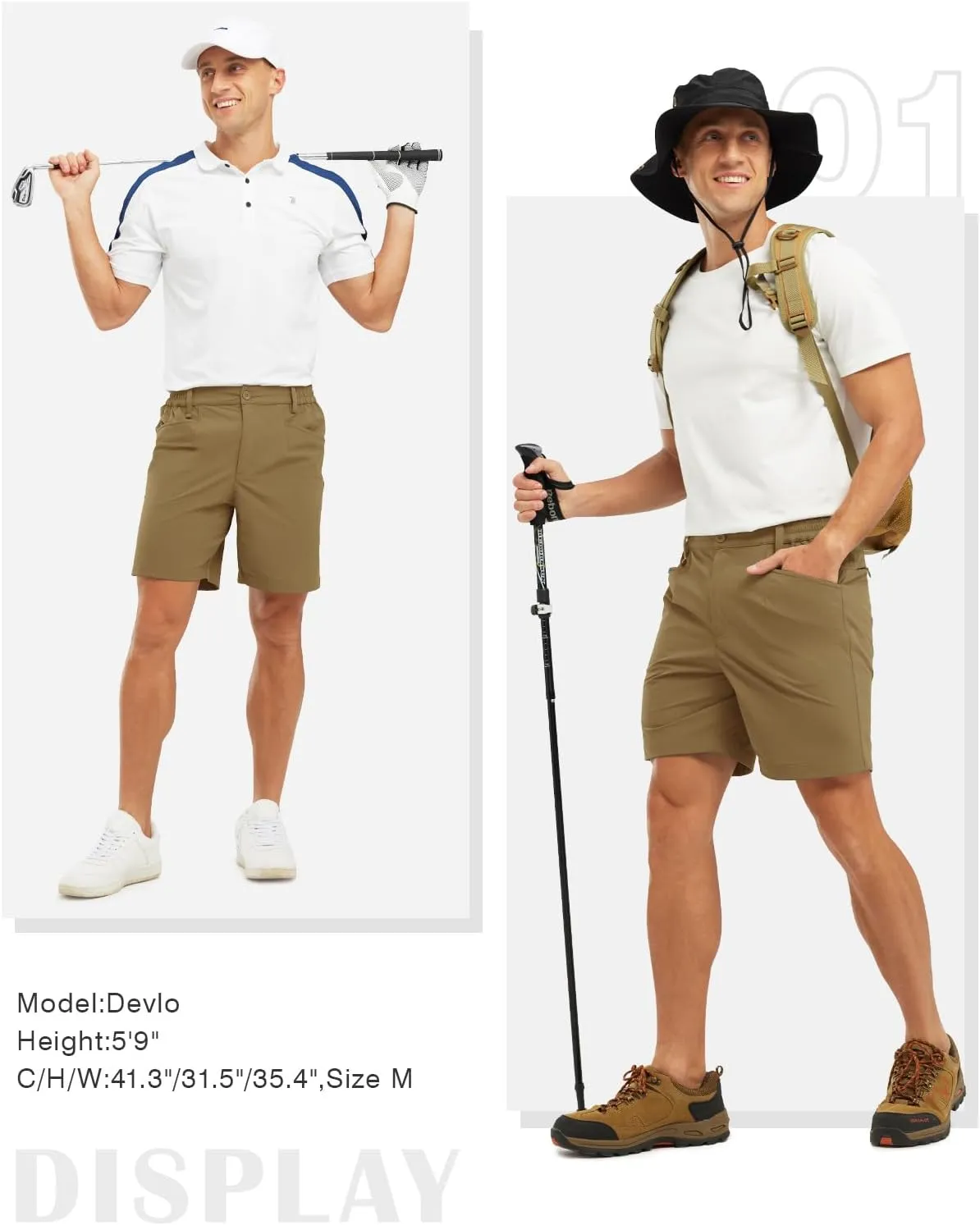 Rdruko Men's Stretch Golf Shorts 7 Inch Inseam Dress Casual Dry Fit Elastic Waist Lightweight Flat Front Work Shorts
