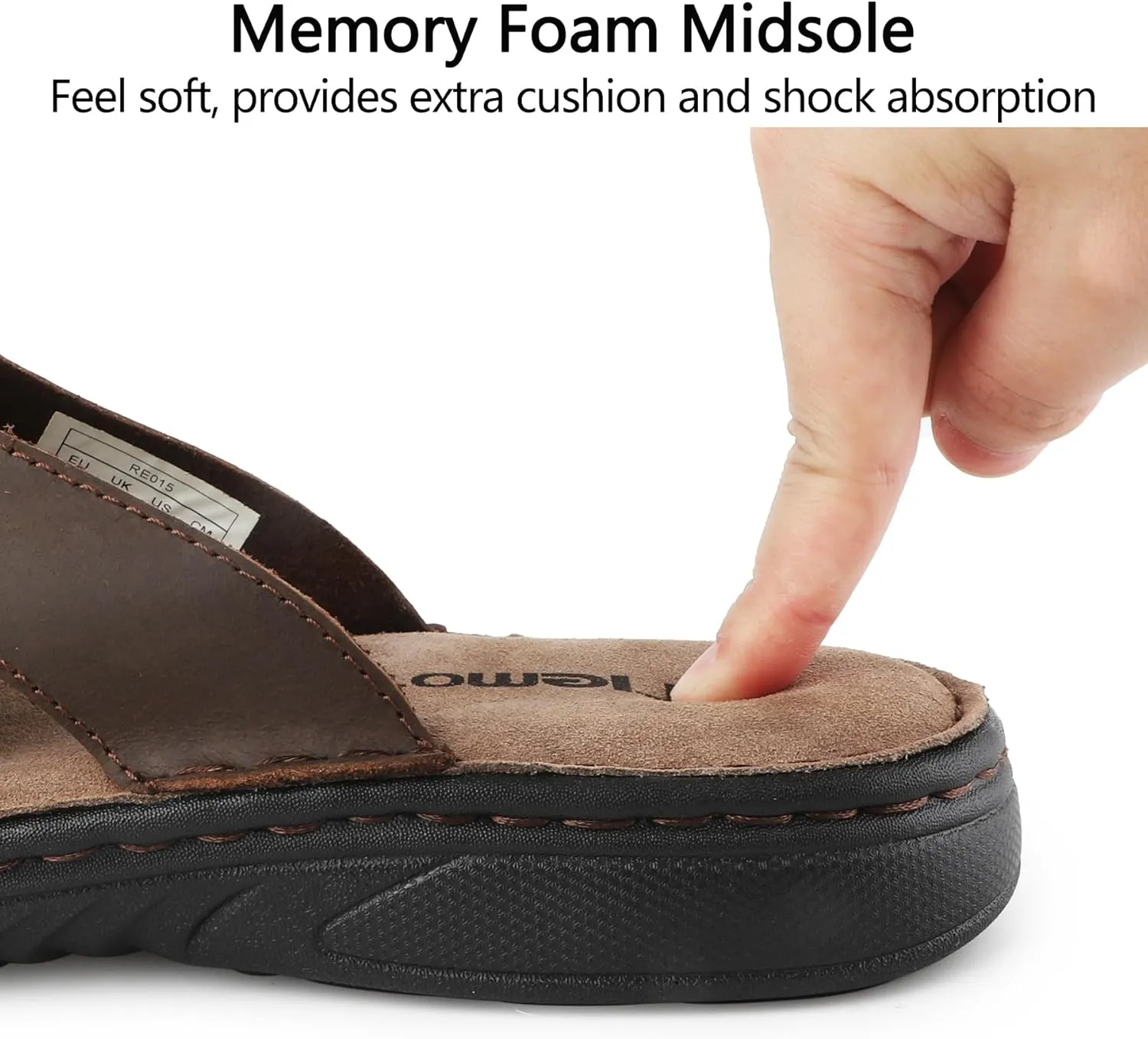 riemot Men's Leather Sandals Outdoor Walking Cushioning Arch Support Sandals Casual Lightweight Non-slip Summer Slides Shoes US 9-14