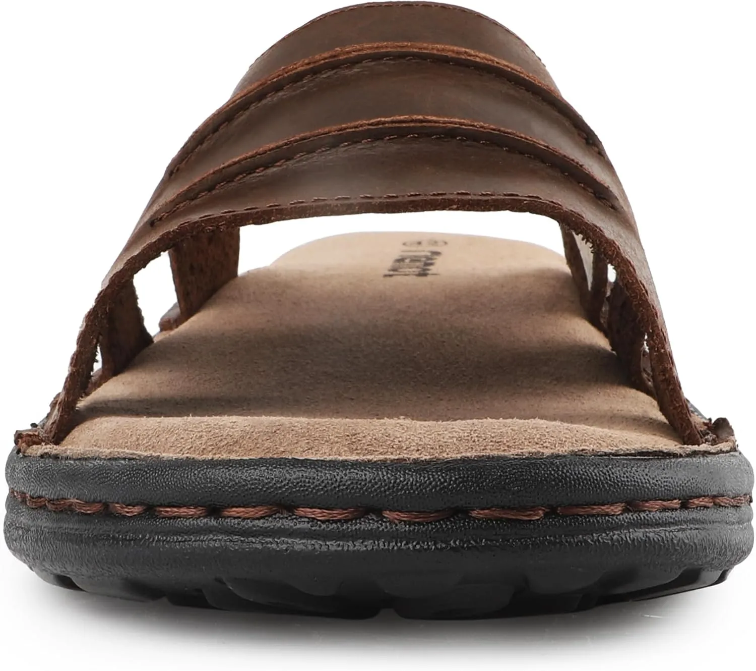 riemot Men's Leather Sandals Outdoor Walking Cushioning Arch Support Sandals Casual Lightweight Non-slip Summer Slides Shoes US 9-14
