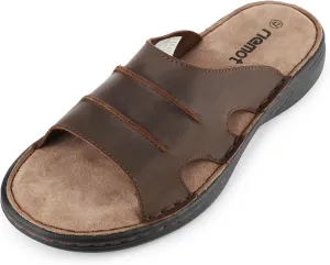 riemot Men's Leather Sandals Outdoor Walking Cushioning Arch Support Sandals Casual Lightweight Non-slip Summer Slides Shoes US 9-14
