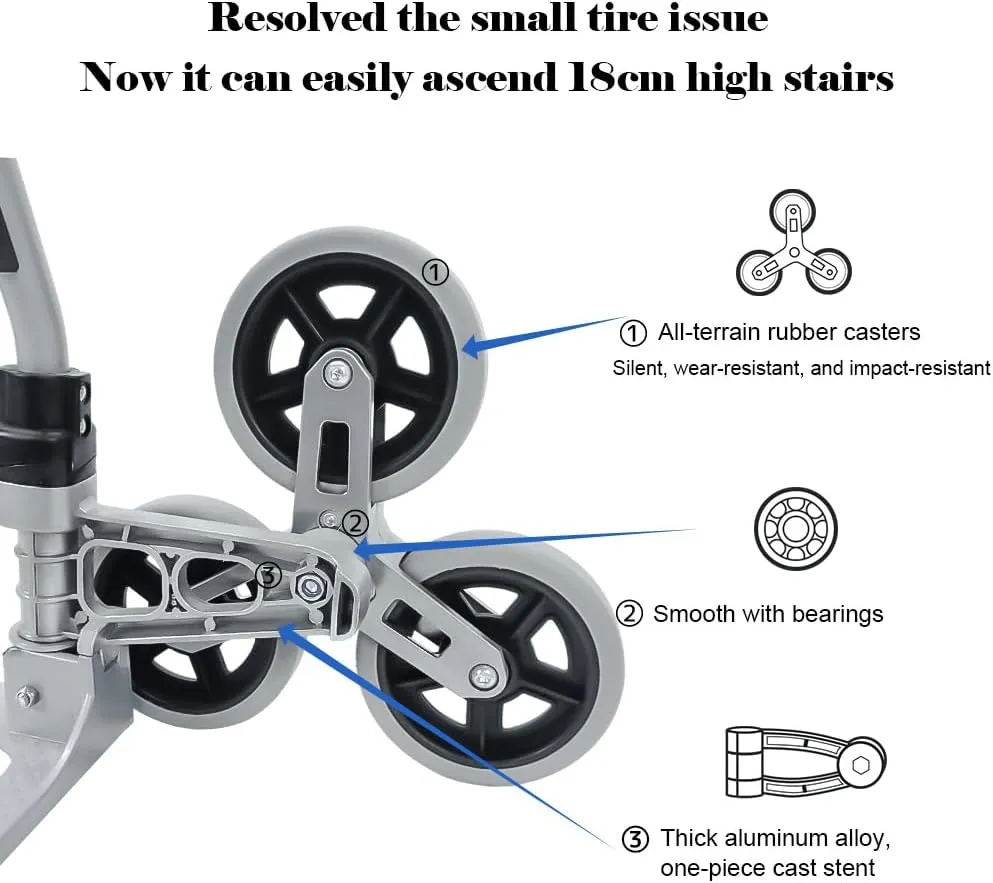 RJTEK Stair Climber Dolly - 400 lb Capacity, Improved Tire Size, Effortlessly Climbs 18cm Stairs, Hand Truck and Dolly,Heavy-Duty Cart with Telescoping Handle, Large Tires, and 2 Ropes