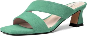 ROSERWISH Womens Fahion Dating Suede Slip On Open Toe Dress Chunky Low Heel Heeled Sandals 2 Inch