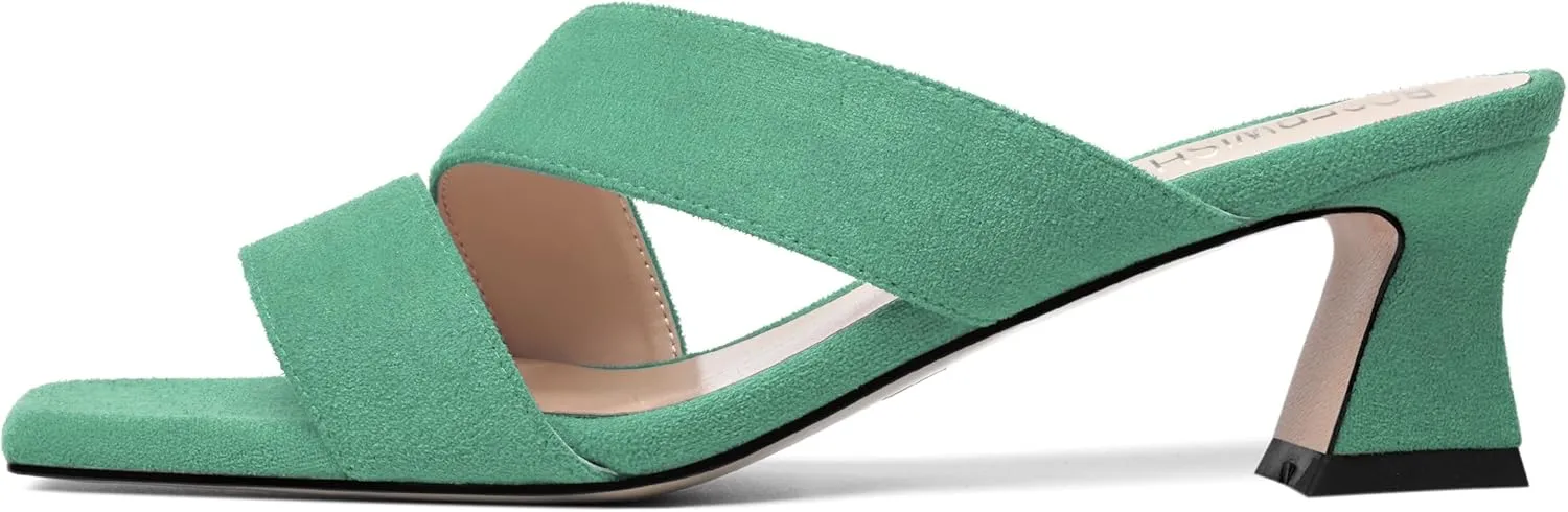 ROSERWISH Womens Fahion Dating Suede Slip On Open Toe Dress Chunky Low Heel Heeled Sandals 2 Inch