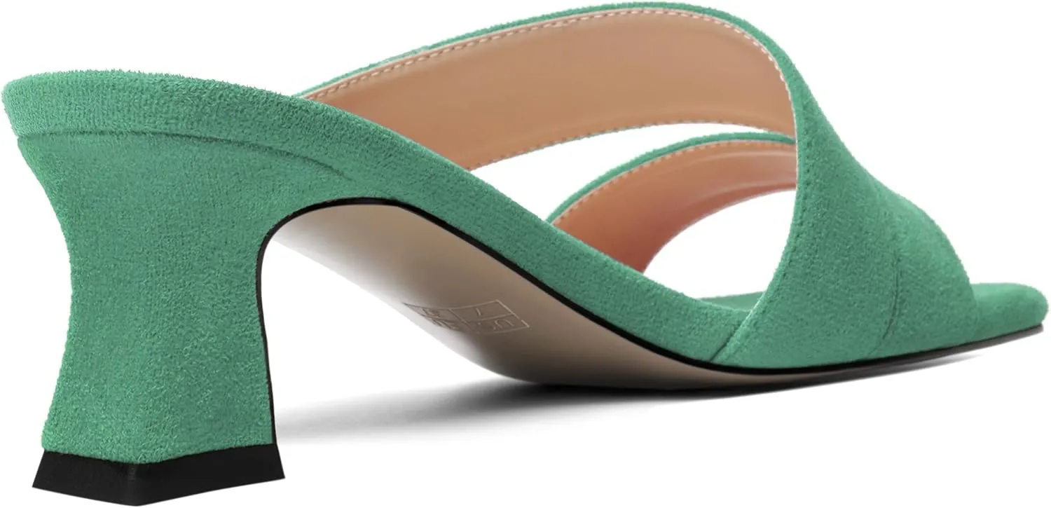 ROSERWISH Womens Fahion Dating Suede Slip On Open Toe Dress Chunky Low Heel Heeled Sandals 2 Inch