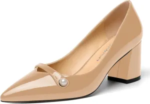 ROSERWISH Womens Patent Party Pointed Toe Slip On Fashion Casual Block Mid Heel Pumps Dress Shoes 2.5 Inch