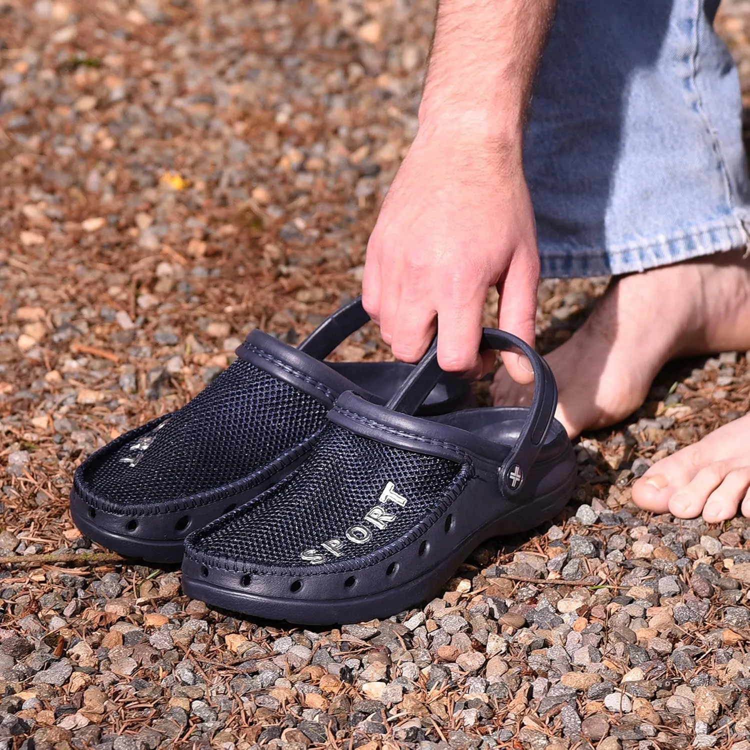 Roxoni Men’s Rubber Sport Clogs with Breathable Mesh Upper