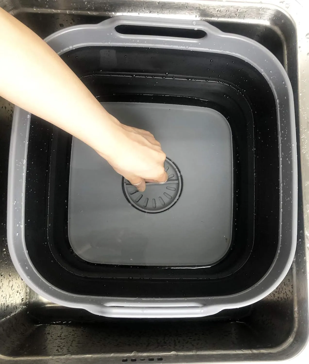 SAMMART 10L (2.64 Gallon) Collapsible Dishpan with Draining Plug - Foldable Washing Basin - Portable Dish Washing Tub - Space Saving Kitchen Storage Tray (1, Grey/Black)